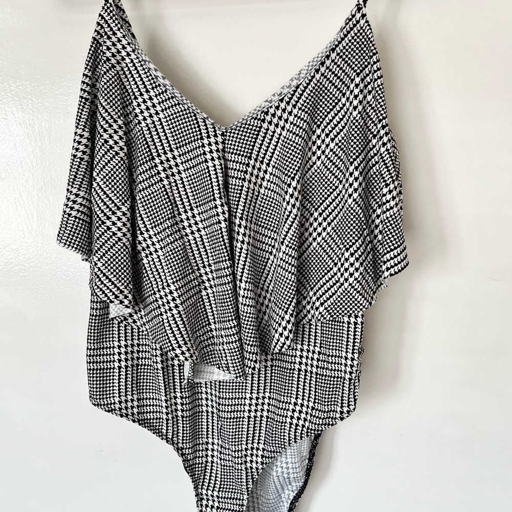Forever 21 Black and White Plaid Bodysuit
